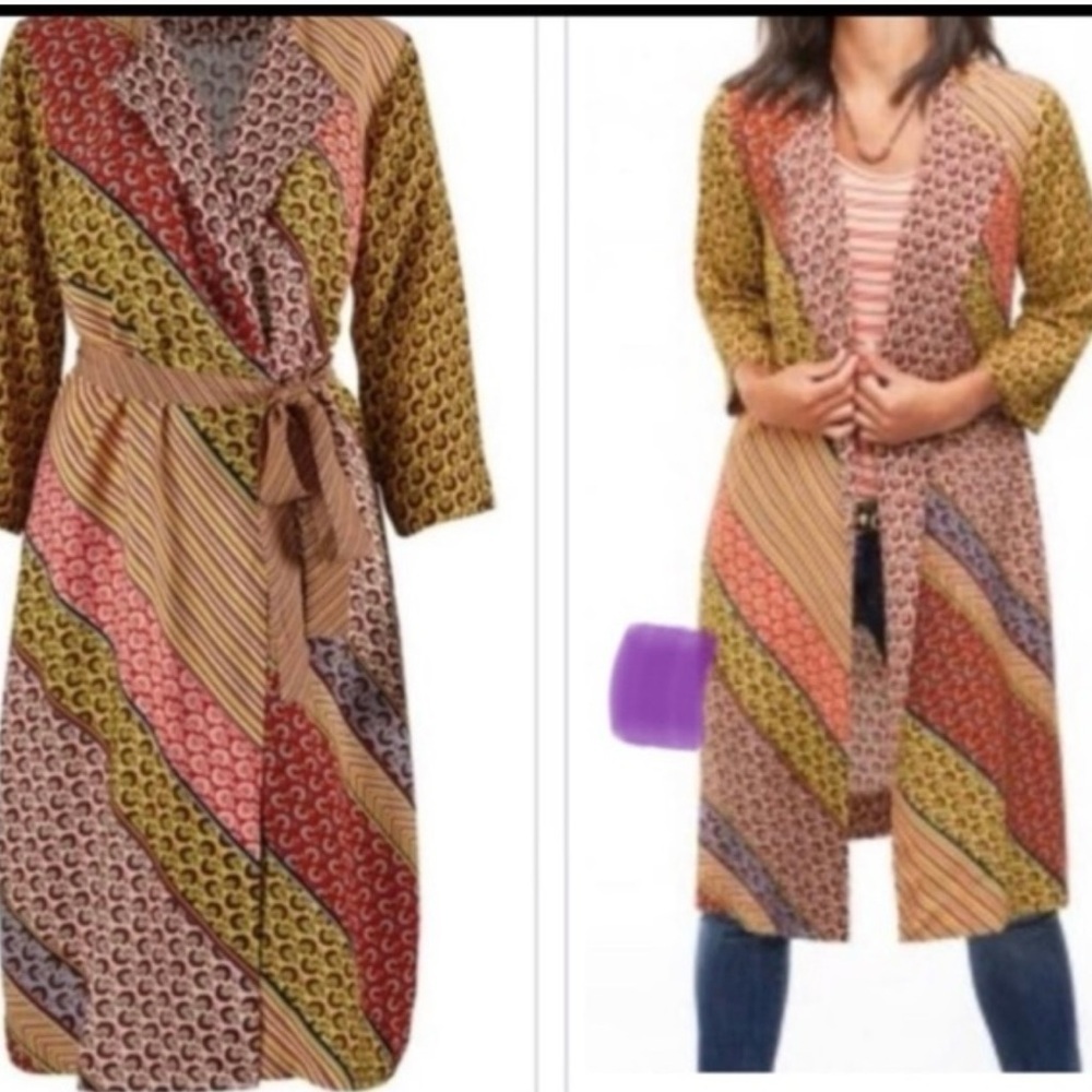 Cabi Poet BOHO Patchwork Kimono Style Duster Tie Closure Pockets small Colorful